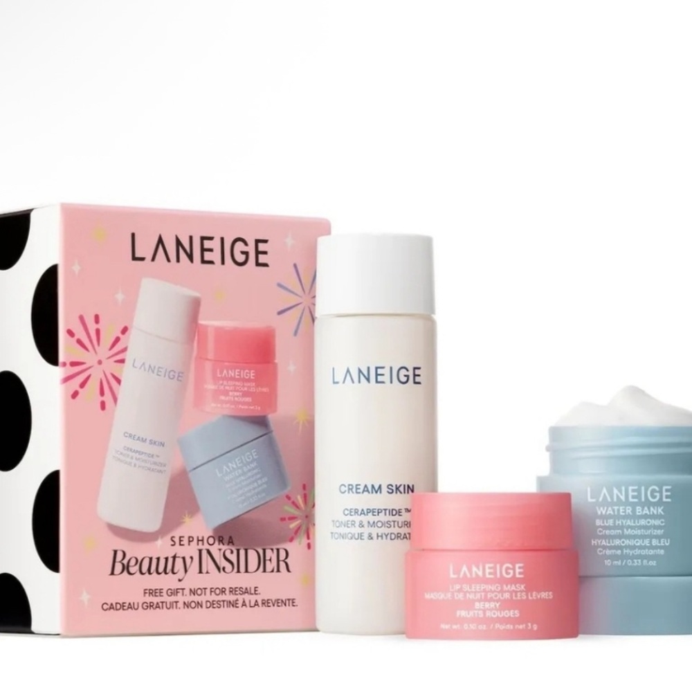 LANEIGE Sephora Beauty Insider Gift set. Water Bank, lip sleep mask & toner NIB